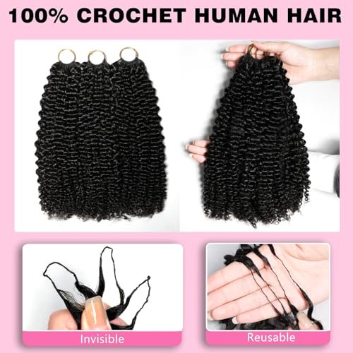 PERISMODA 14 Inch Curly Feather Crochet Human Hair Deep Wave Extensions for Black Women