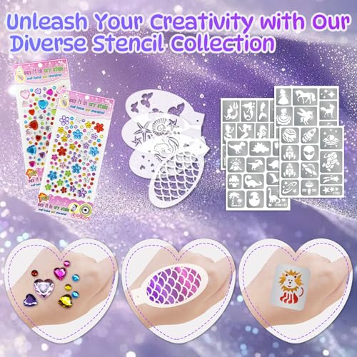 Face Paint Stencils Kit 58 Pieces - 36 Reusable Stencils, 10 Brushes