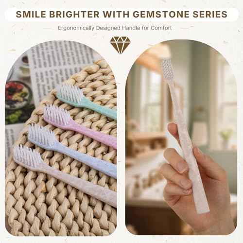60 Pack Premium Disposable Toothbrush with Tongue Scraper ? Individually Wrapped Bulk Travel Toothbrushes, Soft Bristles for Guests, Hotel, Vacation Rental, Home & On The Go,4 Colors