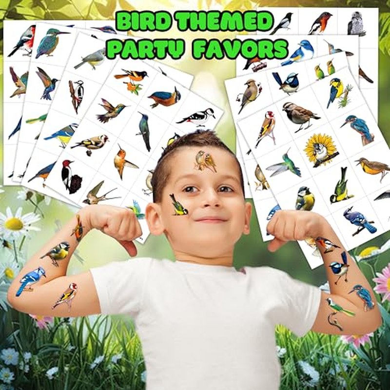 96 PCS Small Rainforest Bird Pre-Cut Temporary Tattoos Birthday Party Decorations Supplies Favors Hawaiian Summer Hummingbird Decor Stickers For Girls Boys Gift School Prizes Rewards (Normal)