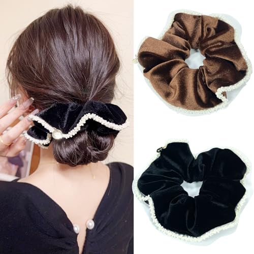 Jseng 2 Pack Hair Scrunchies, Premium Velvet Scrunchies for Women Curly Hair, Soft Velvet Hair Scrunchies for Girls Thin | Thick Hair.