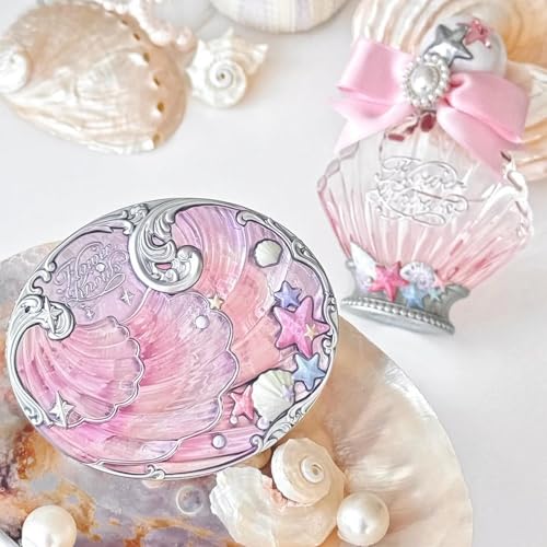 Flower Knows Shell's Jewel Collection Baked Powder,Makeup & Setting Pressed Powder Compact with Mirror and Puff,Pink Smooth Oil-Control Pore Blurring,0.32 Oz(02 Dreamy Pink)