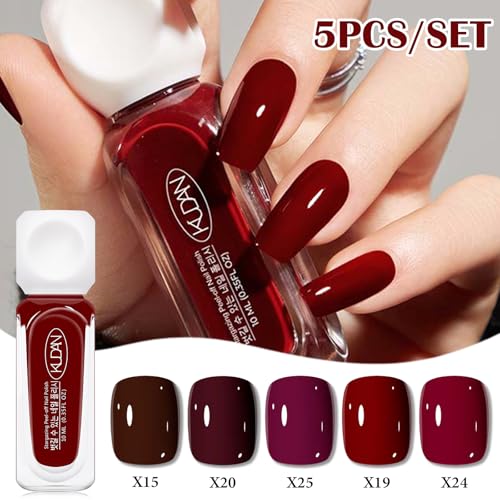 5-Piece Quick Dry Nude Nail Polish Set - Deep Red & Purple Shades