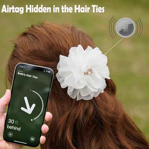 2 Pack Kids Hair Ties Holder for Airtag, Cute Flower Hidden Hair Elastic Band Tracker Case for Girls (Pink White, Thick Hair)