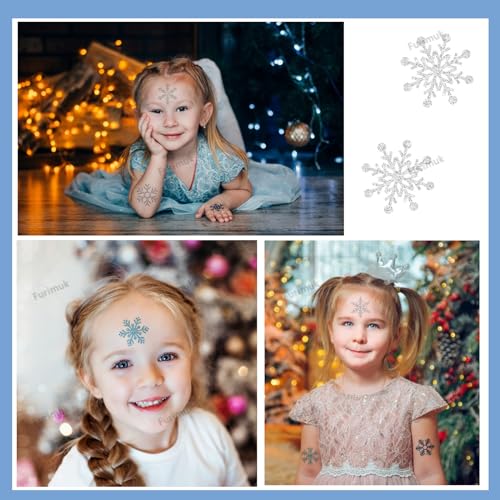 120pc Snowflake Temporary Tattoo Stickers Blue Silver Glitter