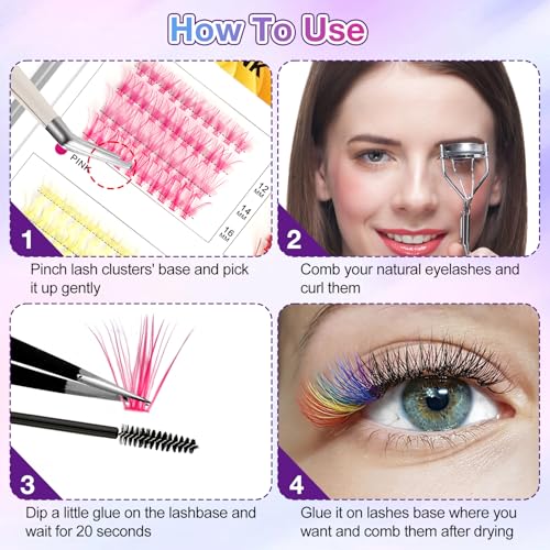 MUIIGOOD Colored Lash Extension Kit 240 Pcs DIY Clusters