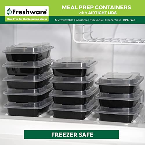 Freshware Meal Prep Containers 15 Count (Pack of 1) Compartment Food Storage Containers with Lids, Bento Box, BPA Free, Stackable, Microwave/Dishwasher/Freezer Safe (28 oz) (Color May Vary)