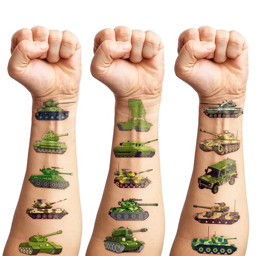 100 PCS Military Tank Temporary Tattoos for Kids