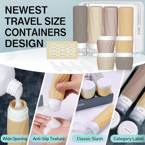 TSA Approved Travel Bottles 14 Pack - BPA-Free Silicone Leak Proof