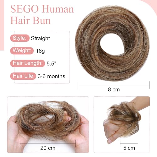 SEGO Human Hair Messy Bun Hairpiece - Medium Brown & Dark Blonde
