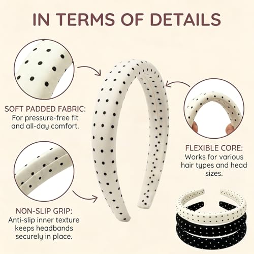 3-Pack Polka Dot Headbands for Daily Wear & Exercise