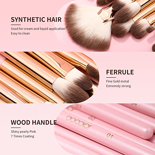 Docolor 15Pcs Eye Makeup Brushes Set + 17Pcs Colourful Makeup Brush Set Premium Kabuki Foundation Blending Face Powder Synthetic Makeup Brushes Set