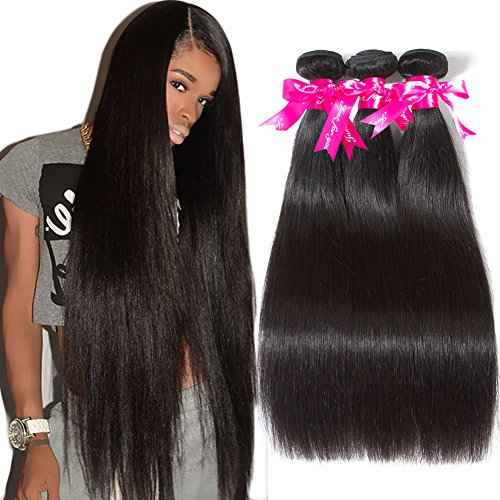 Subella Brazilian Straight Hair 3 Bundles Grade 10A Virgin Unprocessed Brazilian Straight Human Hair Weave Bundles Natural Black Color (14 16 16inch)