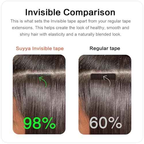 SUYYA Invisible Tape in Hair Extensions Human Hair Natural Black Seamless Injected Hand-Tied Pro Quality Virgin Human Hair 20PCS 40G/Pack Straight Tape Ins(14 inch #1B Off Black)