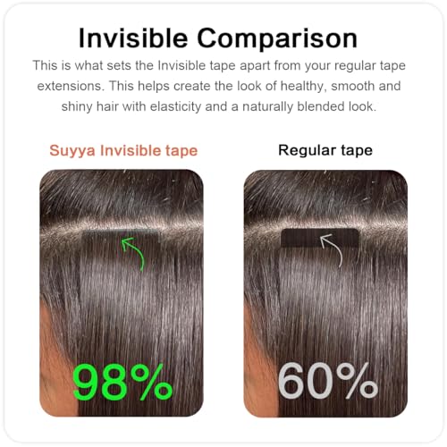 SUYYA Tape In Hair Extensions 14" Jet Black Human Hair 20pcs