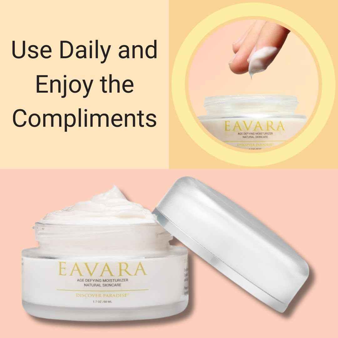 Eavara Anti Aging Face Moisturizer Cream, Natural Organic Firming Facial Lotion with Hyaluronic Acid, Shea Butter, Jojoba, Rosehip, and Kukui Oils, For Women And Men, Helps Reduce Wrinkles