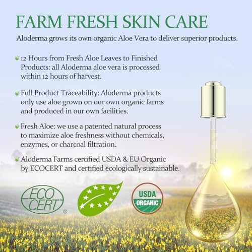 Aloderma Organic Aloe Botanical Hydrating Mister - Made within 12 Hours of Harvest to Soothe & Moisturize, Lightweight Fine Mist Facial Spray - Refresh & Hydrate Skin Through the Day, 120ml/4.23Oz