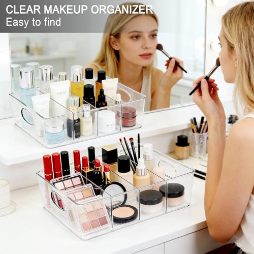 2-Pack Clear Makeup Organizer with Adjustable Dividers