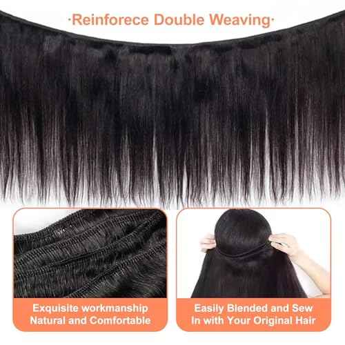 VIPbeauty Raw Straight Human Hair Bundles One Straight Bundles 14A Unprocessed Raw Bundles Human Hair Extension Real Human Hair Natural Color Double Weft Extensions Bundle 30 Inch