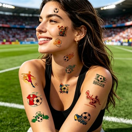 Soccer Temporary Tattoos - 10 Pack Watercolor Stickers, 73 Designs