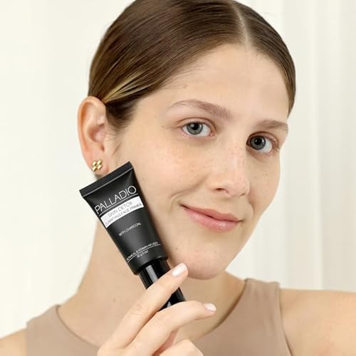 Palladio Skin Detox Clarifying Face Primer with Charcoal, creates a smooth base for makeup application, protects skin, provides long wear flawless glam look, 1 ounce