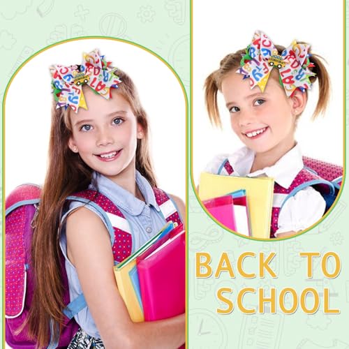 2Pcs School Bows for Girls, Back To School Hair Accessories, Cute Back To School Ribbon Bow Bus Designs Bows Hair Clips for Baby Girls' First Day of School Students Hair Decoration