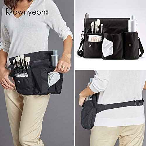 Rownyeon Professional Cosmetic Makeup Brush Bag Case Portable Cosmetic Brush Holder Organizer with Artist Adjustable Belt Strap(Brushes Not Included)
