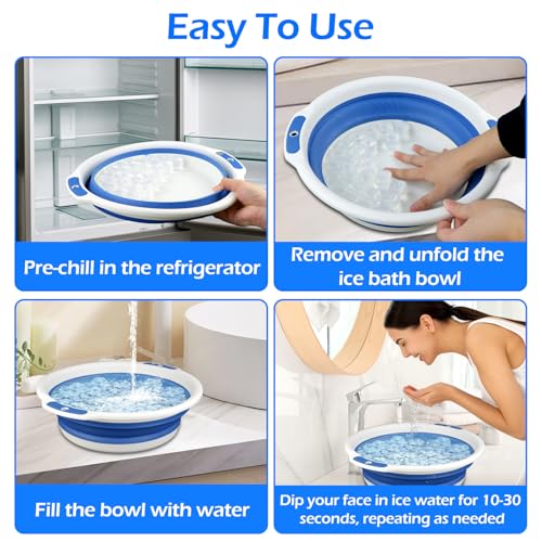 Facial Ice Bath Kit - Foldable Ice Bowl with Reusable Cubes for Cold Plunge (Blue)