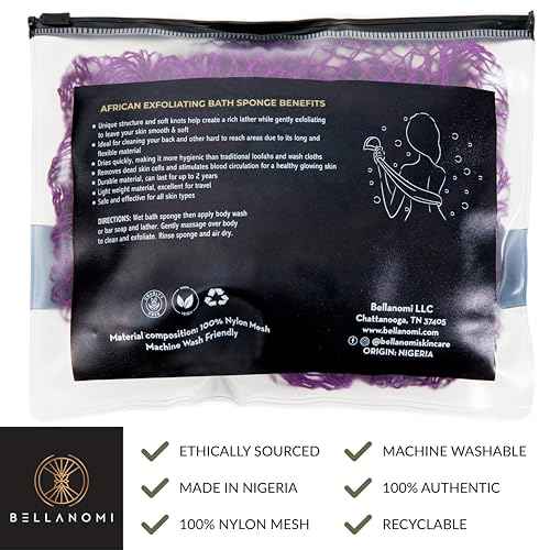 Bellanomi African Exfoliating Net Sponge, Authentic, Ethically sourced from Nigeria, 45 inches Long, Back Scrubber for Daily use (Indigo)