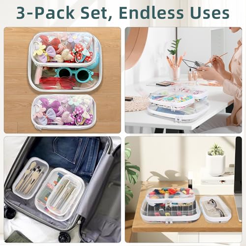 CarryEpic White Hard Shell Zipper Cases Set (3 Pack) - Compact Storage Pouches