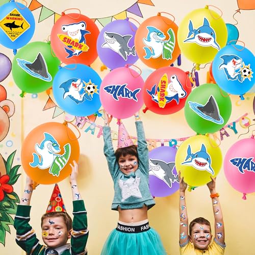 Shark Party Favors Kit - 24 Punch Balloons & 48 Tattoos