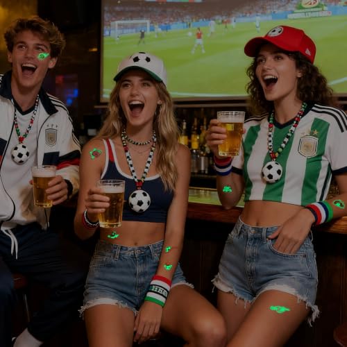 Glow-in-the-Dark Soccer Temporary Tattoos, 10 Sheets Waterproof