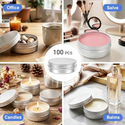 Silver 2 oz Aluminum Salve Tin with Lid - Pack of 100, Screw Top Container