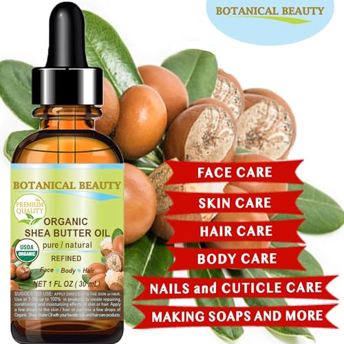 Botanical Beauty Organic SHEA BUTTER OIL 100% Pure Natural Undiluted Refined Cold Pressed Carrier Oil for Face, Skin, Hair, Lip, Nails. African Shea (Karite) Nut Oil (2 Fl Oz)