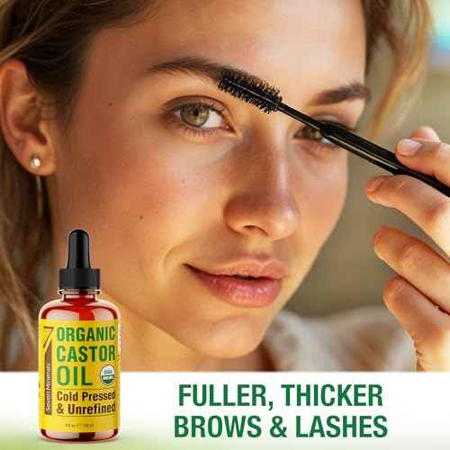 Seven Minerals 4oz Organic Castor Oil for Eyelashes, Eyebrows, Face & Hair Growth - Glass Bottle, Cold Pressed & Hexane Free - 100% Pure - Hydrates & Boosts Natural Hair, Ordinary Lash & Brow Growth