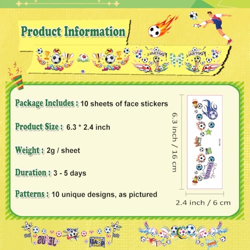 World Cup 2026 Soccer Temporary Face Tattoos, 10 Designs Waterproof