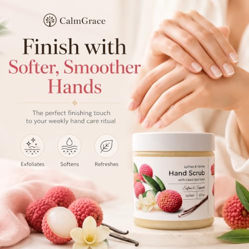 CalmGrace Exfoliating Hand Scrub - Dead Sea Salt & Lychee Vanilla (250g)