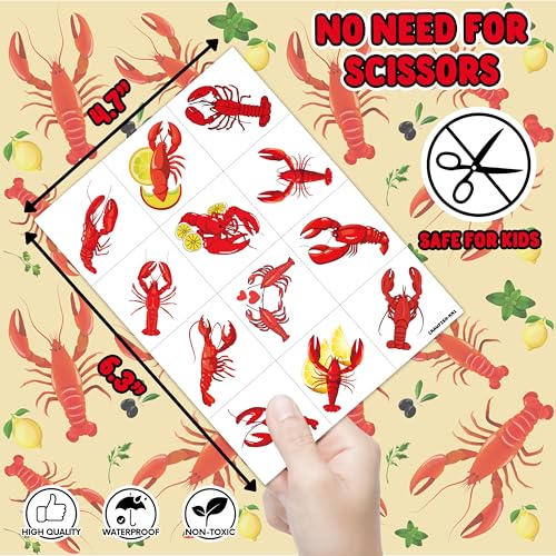 120 PCS Crawfish Boil Temporary Tattoos Pre-Cut Party Favors