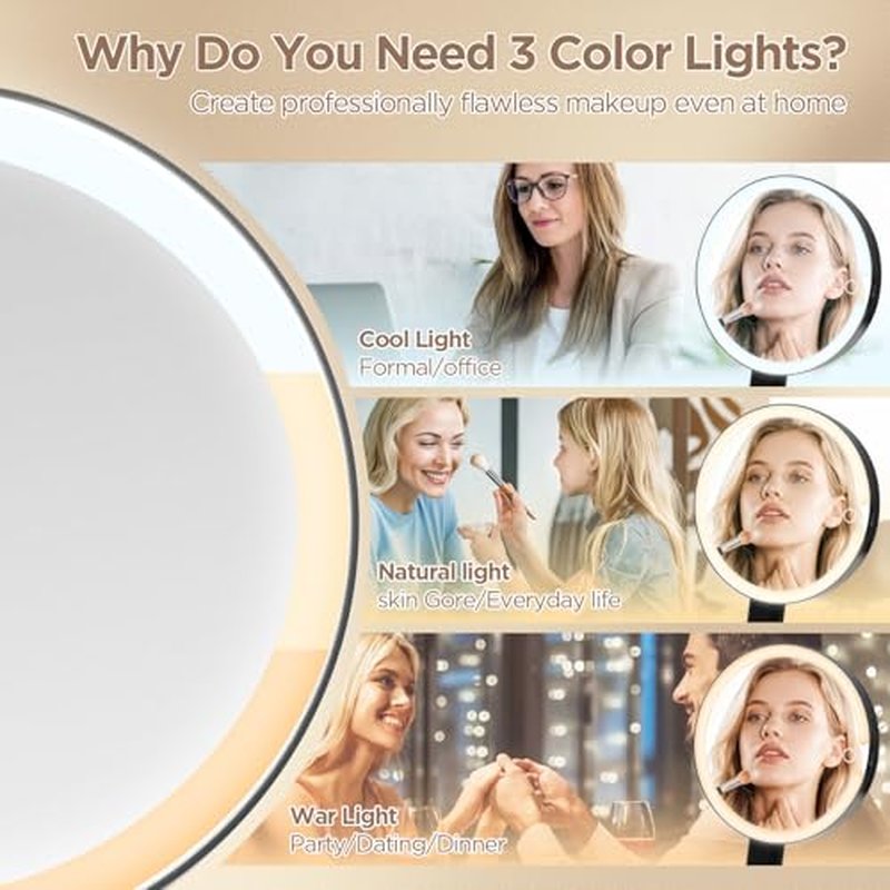 Lighted Makeup Mirror with 3 Color Modes & 10X Magnification - Portable