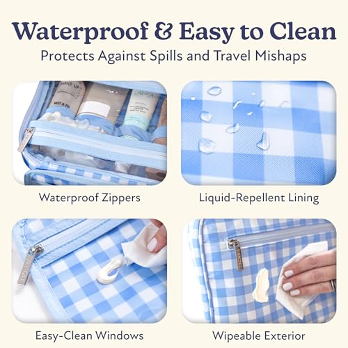 VANDEL Waterproof Hanging Toiletry Bag [TSA-Approved] Hanging Makeup Organizer Bag, Cosmetic Travel Bags for Women, Makeup Case Toiletries Organizer Hygiene Bathroom Shower Caddy - Blue Gingham