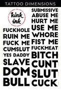 Temporary Tattoo Lettering Sheet - 19 Block Words in Black