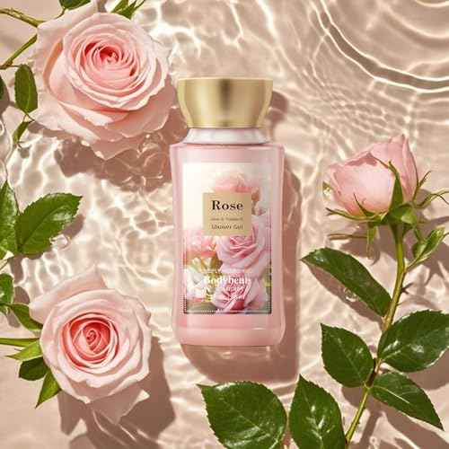 Rose Bath and Body Gift Set, 4-Piece Personal Care Collection, Shower Gel, Body Lotion, Body Mist, Exfoliating Scrub,Personal Portable Body Care Travel Set