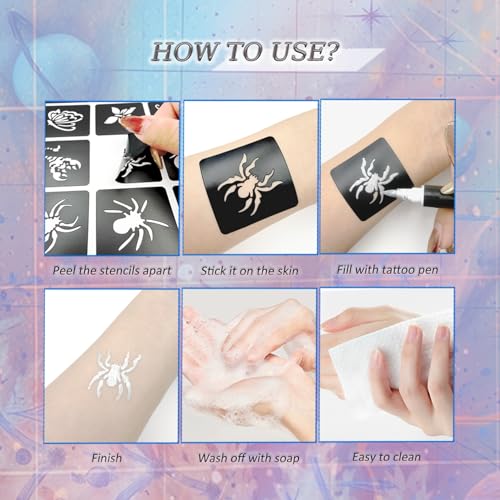 Temporary Tattoo Markers with 52 Stencils - 12 Dual-Tip Pens