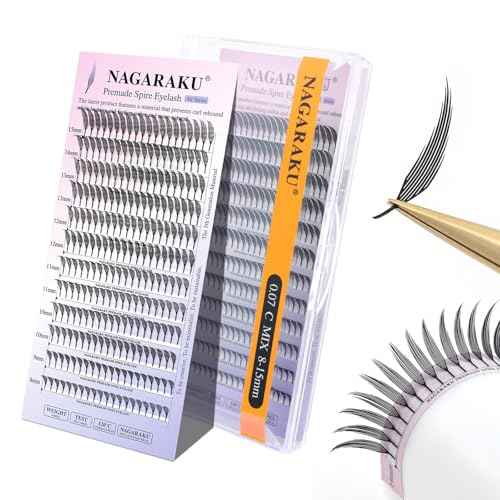 NAGARAKU Premade Spire Eyelash Extensions Air Series Feather Shape Manga Anime Individual Lashes Volume Soft Black Flat Root Spikes Fans Eyelashes DIY Clusters Lash Salon -0.07 C Curl 8-15mm Mix