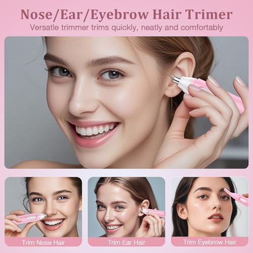Nose Hair Trimmer for Women Rechargeable: 2024 Painless Rechargeable Nose Hair Trimmer IPX7 Waterproof, Dual Edge Blades Eyebrow & Facial Trimmer for Women for Easy Cleansing, Pink