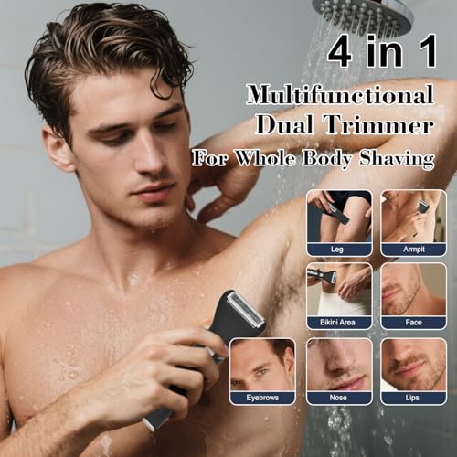 Hatteker 4 in 1 Multifunctional Dual - Head Body Hair Trimmer for Men, IPX7 Waterproof Groin & Body Hair Groomer, Rechargeable Body Electric Shaver Razor