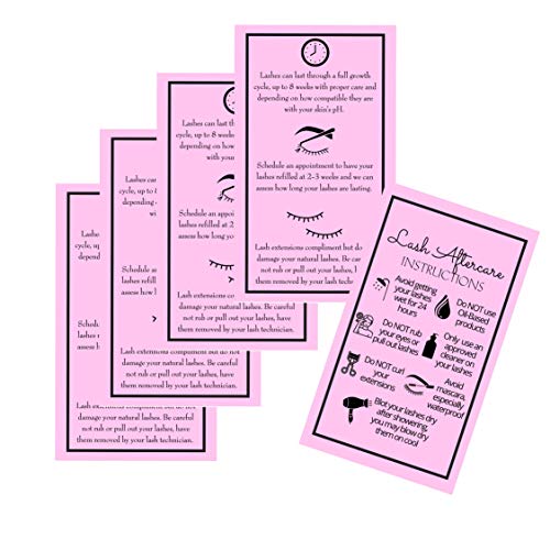 Lash Extension Aftercare Instructions Cards | Package of 250 | Double Sided Size 2x3.5" inches After Care (2-3 Week Fillers) | Bubblegum Pink with Eyelash Extension Aftercare Pictures