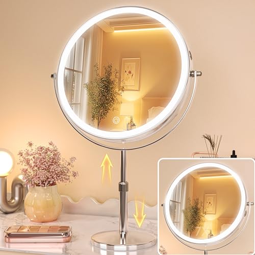 Hasipu 10¡± LED Makeup Mirror with 7X Magnification - Rechargeable Vanity Mirror, 3 Color Modes, Touch Control, 360¡Æ Rotation & Adjustable Height