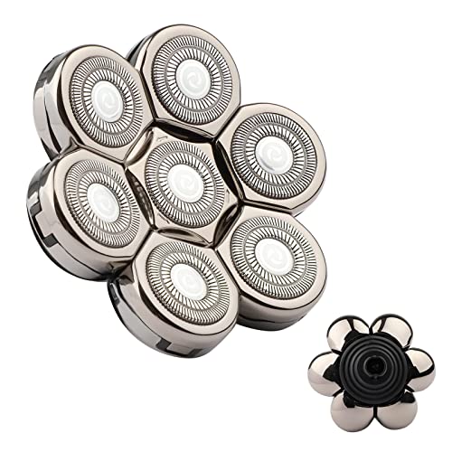 Electric Shaver Replacement Heads 7D - 7 Blades Head Shaver Replacement Heads Universal Stainless Steel Rotary Blade Refills for Bald Head Razor for Men (Silver Gray)
