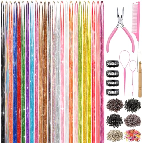 Hair Tinsel Kit 22 Colors – Fairy Hair Extensions Set with Tools
